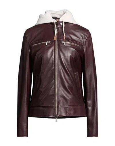 Eleventy Woman Jacket Chocolate Brown Size 2 Leather In Burgundy