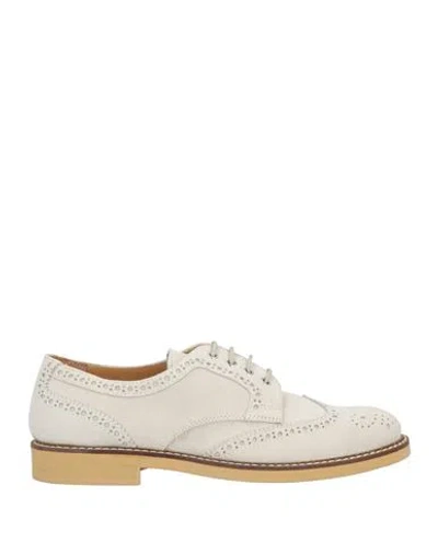 Eleventy Woman Lace-up Shoes Light Grey Size 7 Leather In White