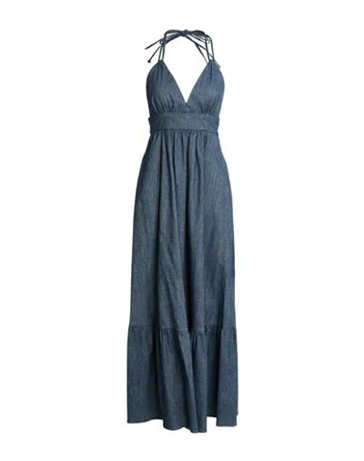 Eleventy Woman Maxi Dress Blue Size 2 Linen, Cotton, Elastane