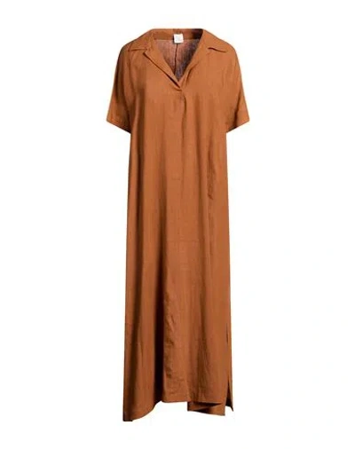 Eleventy Woman Maxi Dress Brown Size 2 Linen In Neutral