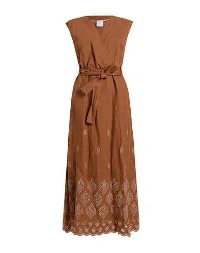 Eleventy Woman Maxi Dress Camel Size 0 Linen, Cotton In Brown