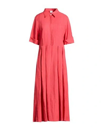 Eleventy Woman Midi Dress Coral Size 8 Linen In Pink