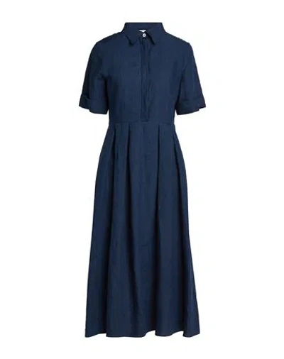 Eleventy Woman Midi Dress Navy Size 4 Linen In Blue
