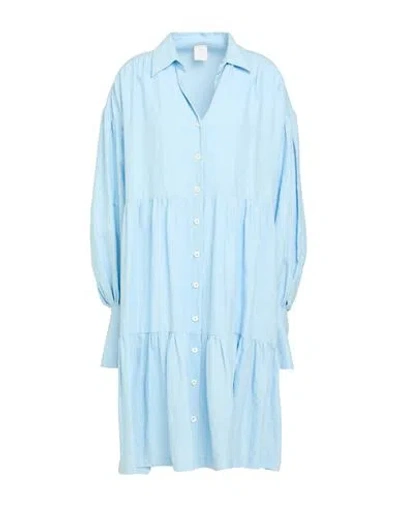 Eleventy Woman Midi Dress Sky Blue Size 4 Linen
