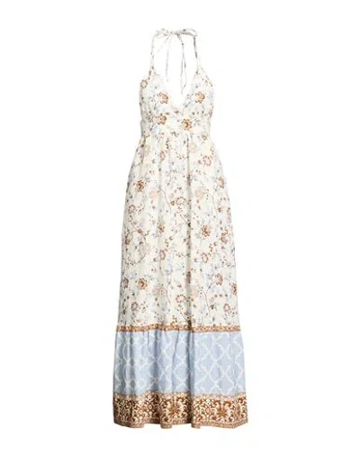 Eleventy Woman Midi Dress White Size 4 Linen In Multi