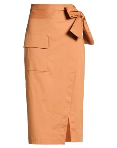 Eleventy Woman Midi Skirt Camel Size 2 Cotton, Lyocell, Elastane In Beige