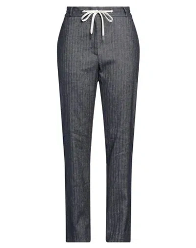 Eleventy Woman Pants Navy Size 6 Cotton, Linen, Elastane In Navy Blue