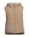 Eleventy Woman Puffer Camel Size 4 Acrylic, Wool, Polyester In Brown