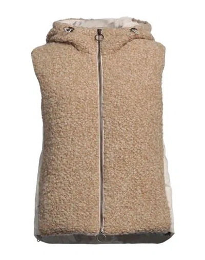 Eleventy Woman Puffer Camel Size 4 Acrylic, Wool, Polyester In Brown
