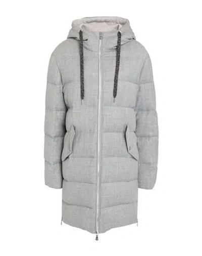 Eleventy Woman Puffer Grey Size L Wool, Metallic Fiber, Polyamide In Gray