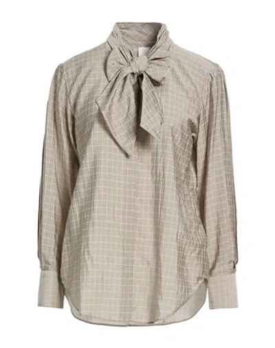 Eleventy Woman Shirt Khaki Size 2 Elastane, Silk, Cotton In Brown