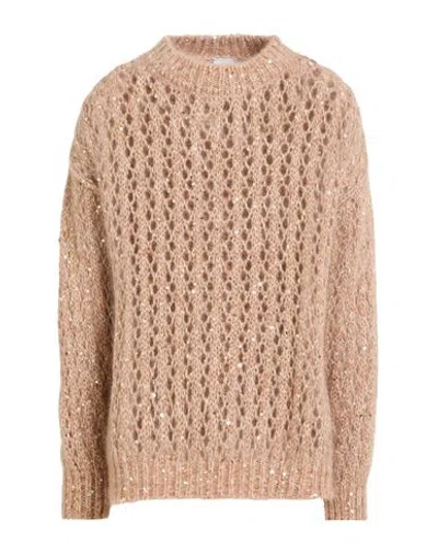 Eleventy Woman Sweater Camel Size Xs Cotton, Mohair Wool, Silk, Metallic Fiber In Beige