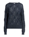 Eleventy Woman Sweater Navy Size Xxl Cotton, Linen, Polyester In Blue