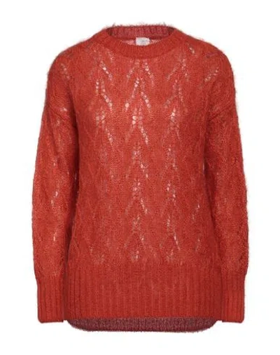 Eleventy Woman Sweater Rust Size S Mohair Wool, Silk In Red