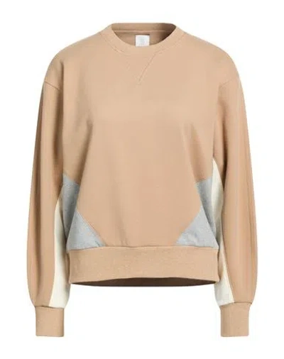 Eleventy Woman Sweatshirt Camel Size Xxl Polyester, Viscose, Polyamide, Elastane In Neutral