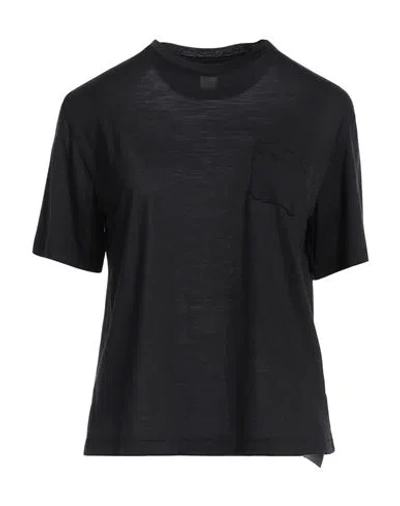 Eleventy Woman T-shirt Black Size L Elastane, Wool