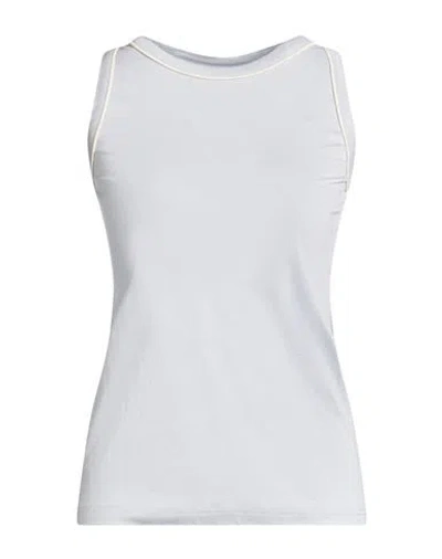 Eleventy Woman Tank Top Sky Blue Size S Lyocell, Cotton In White