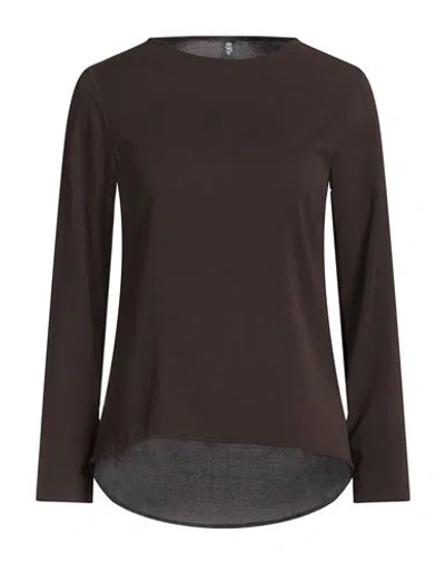 Eleventy Woman Top Dark Green Size 10 Silk, Elastane In Brown