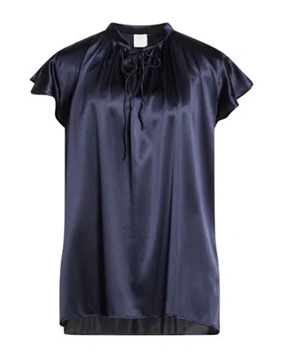 Eleventy Woman Top Navy Size 0 Silk, Elastane In Blue
