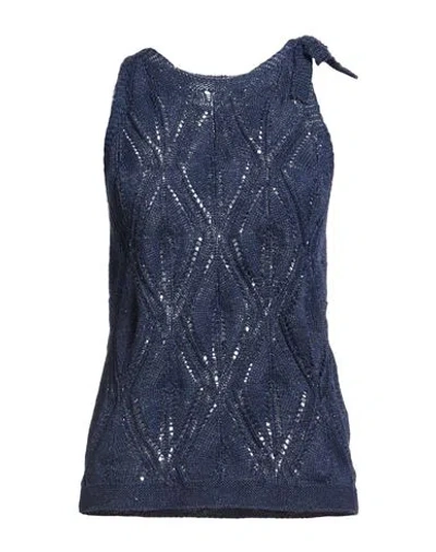 Eleventy Woman Top Navy Size S Cotton, Linen, Polyester In Blue