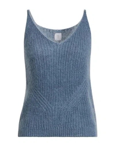Eleventy Woman Top Slate Blue Size M Mohair Wool, Silk