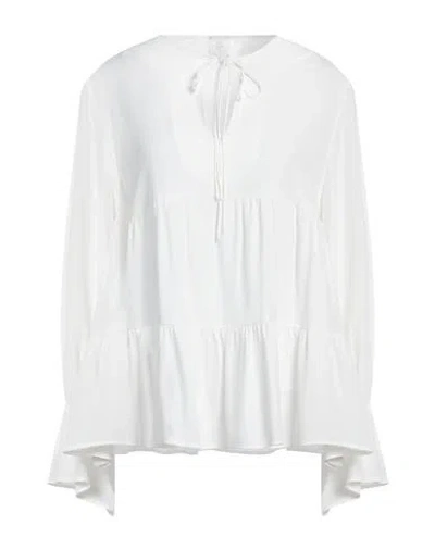 Eleventy Woman Top White Size 2 Acetate, Silk