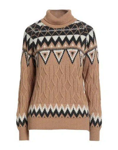 Eleventy Woman Turtleneck Camel Size S Wool, Viscose, Cashmere, Polyamide In Brown
