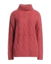 Eleventy Woman Turtleneck Coral Size M Cashmere, Alpaca Wool, Silk In Red