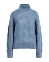 Eleventy Woman Turtleneck Light Blue Size L Mohair Wool, Silk