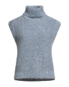 Eleventy Woman Turtleneck Slate Blue Size L Cotton, Mohair Wool, Silk, Metallic Fiber