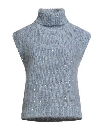 Eleventy Woman Turtleneck Slate Blue Size L Cotton, Mohair Wool, Silk, Metallic Fiber