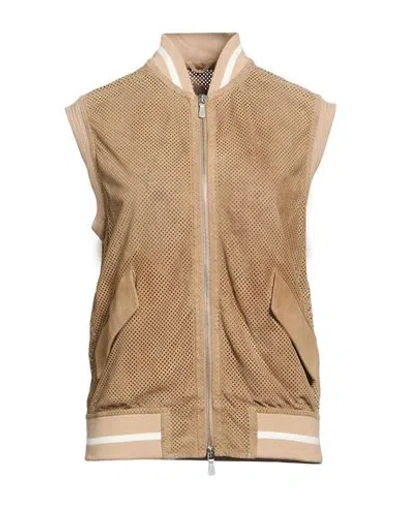 Eleventy Woman Vest Camel Size 4 Lambskin, Cotton In Brown