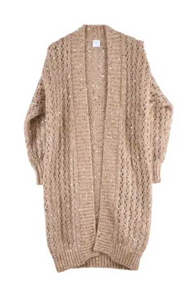 Eleventy Women's Long Lamé Cardigan - Beige/white In Brown