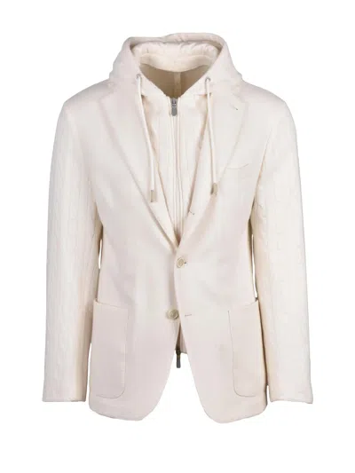 Eleventy Wool And Cashmere Gilet Jacket With Removable Lapel In White