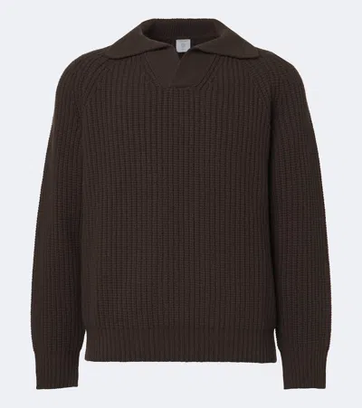Eleventy Wool And Cashmere Polo Sweater In Brown