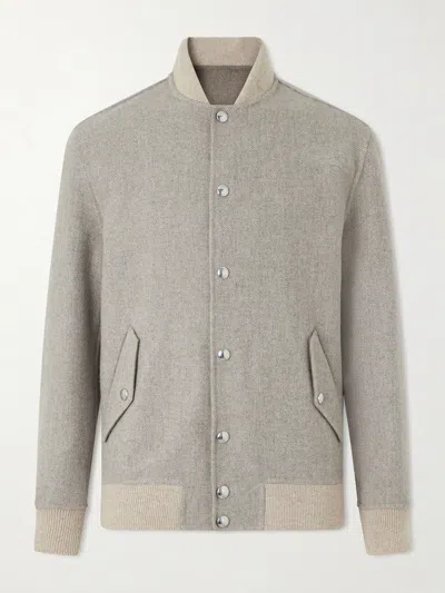 Eleventy Wool And Cashmere-blend Herringbone Bomber Jacket In Gray