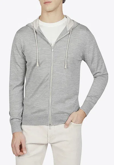 Eleventy Wool And Silk Hooded Zip-up Sweatshirt In Gray