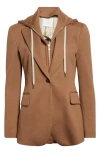 Eleventy Wool Blazer With Removable Hooded Bib In Brown