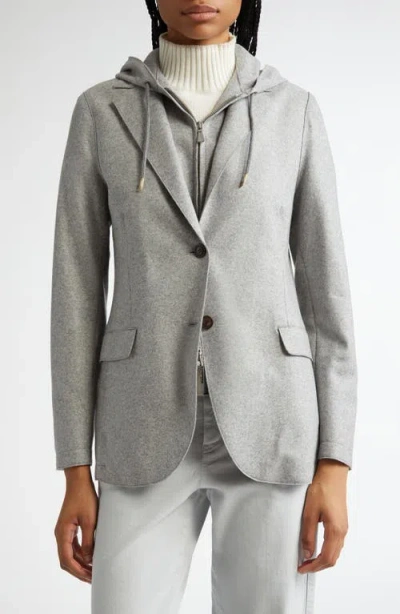 Eleventy Wool Blend Flannel Blazer With Removable Hooded Bib In Gray