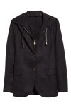 Eleventy Wool Blend Flannel Blazer With Removable Hooded Bib In 22n Black