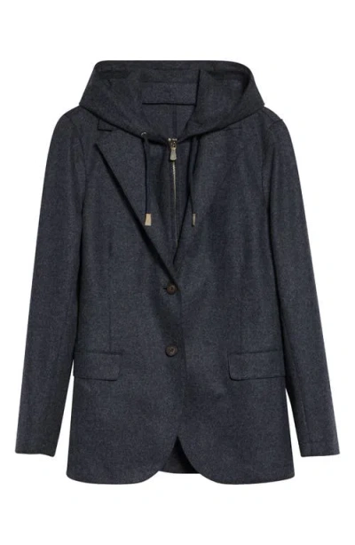 Eleventy Wool Blend Flannel Blazer With Removable Hooded Bib In Black