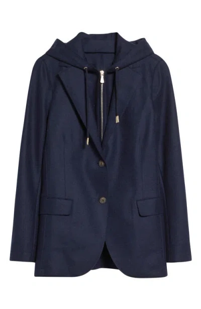 Eleventy Wool Blend Flannel Blazer With Removable Hooded Bib In Blue