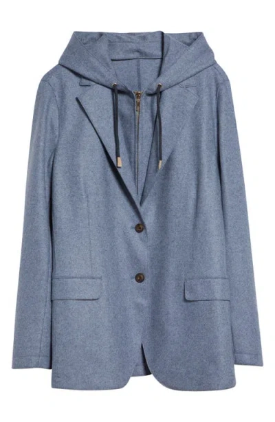 Eleventy Wool Blend Flannel Blazer With Removable Hooded Bib In Blue