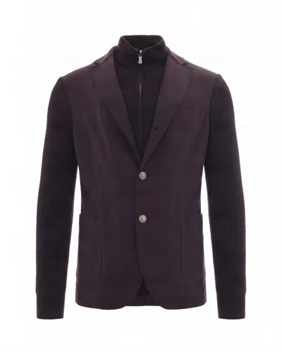 Eleventy Wool Blend Knit Sleeve Blazer Jacket In Bordeaux E Bordeaux