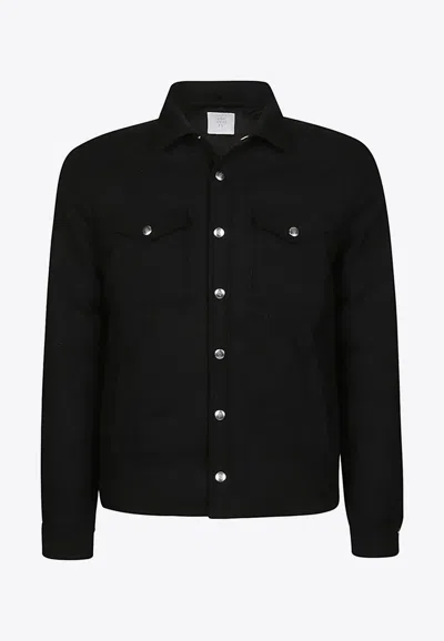 Eleventy Wool Buttoned Overshirt In Black