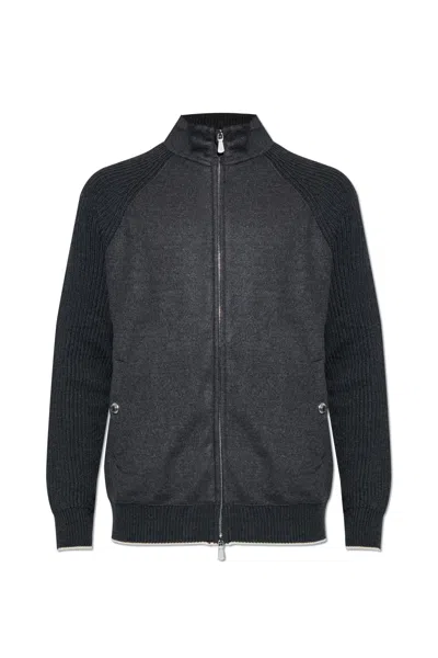 Eleventy Wool Cardigan With Stand-up Collar In Gray