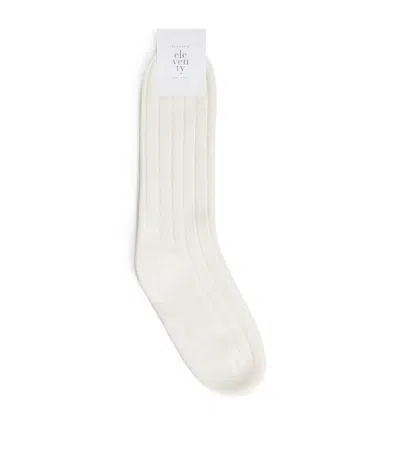 Eleventy Wool-cashmere-blend Ribbed Socks In White