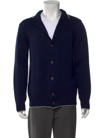 Pre-owned Eleventy Wool Collar Cardigan In Blue