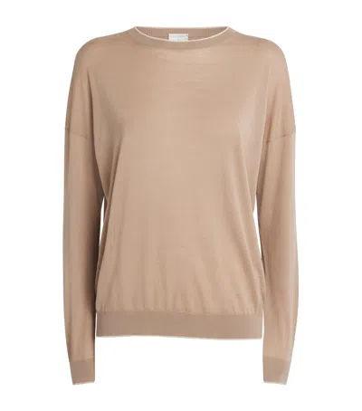 Eleventy Wool Crew-neck Long-sleeve Top In Neutral