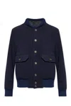 Eleventy Bomber Jacket With Ribbed Collar And Button-up Front In Blue